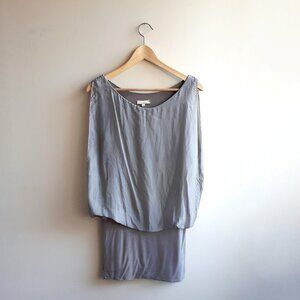 GIUSY 100% Silk Sleeveless Mushroom Top Blouse in Neutral Gray